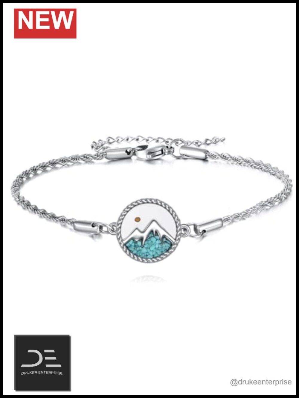 925 Sterling Silver Mountain Cross Mustard Seed Compass Bracelet